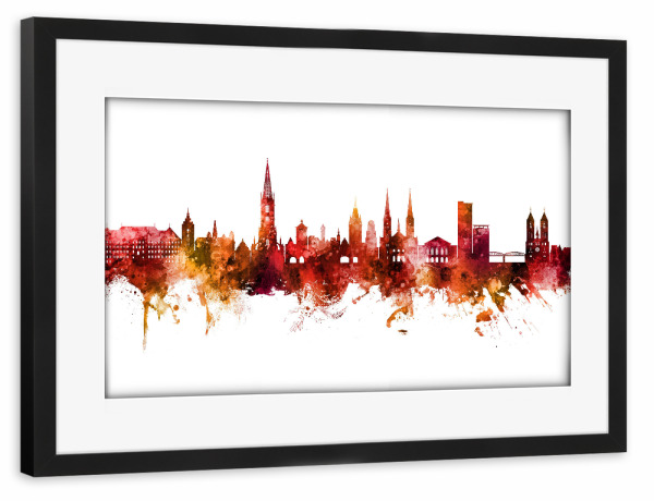 Poster mit Rahmen schwarz "Freiburg Germany Skyline Red" artboxONE - Städte