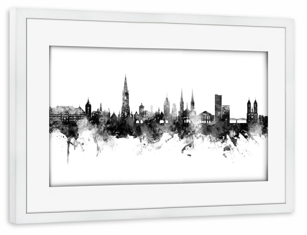 Poster mit Rahmen weiß "Freiburg Germany Skyline Black" artboxONE - Städte,Schwarzweiß