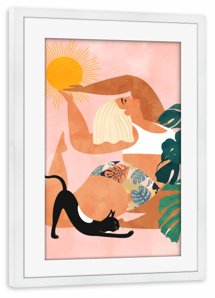 Poster mit Rahmen weiß "Tropical Yoga" artboxONE - Floral,Tiere,Menschen