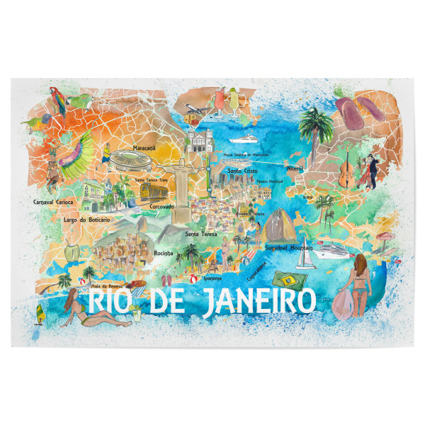 Poster 30x20 cm "Rio de Janeiro Illustrated Map" artboxONE - Städte,Architektur,Städte / Rio de Janeiro,Kartografie