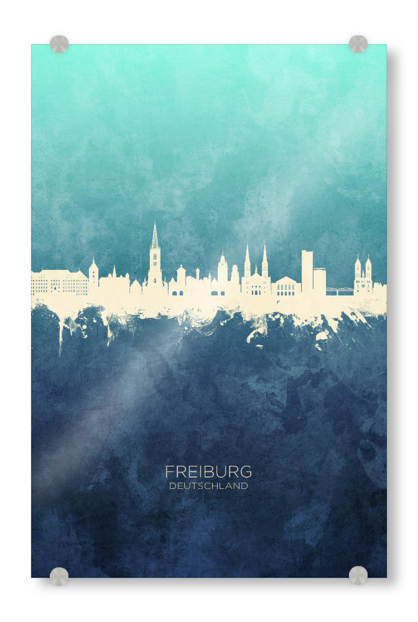 Acrylglasbild "Freiburg Germany Skyline NavyCyan" artboxONE - Städte