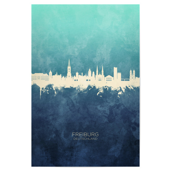 Poster 30x20 cm "Freiburg Germany Skyline NavyCyan" artboxONE - Städte