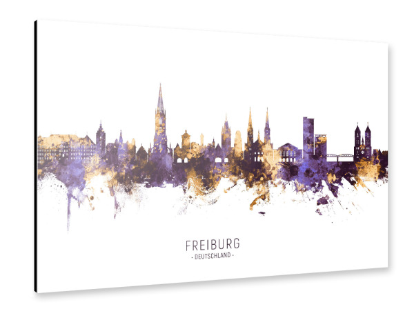 Alu-Dibond "Freiburg Skyline PurpleGold" 30x20 cm artboxONE