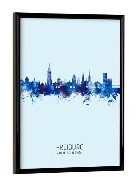 Poster mit schwarzem Rahmen "Freiburg Germany Skyline Dark Blue" artboxONE - Städte
