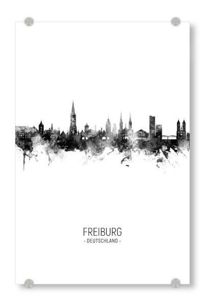 Acrylglasbild "Freiburg Germany Skyline BW" artboxONE - Städte,Schwarzweiß