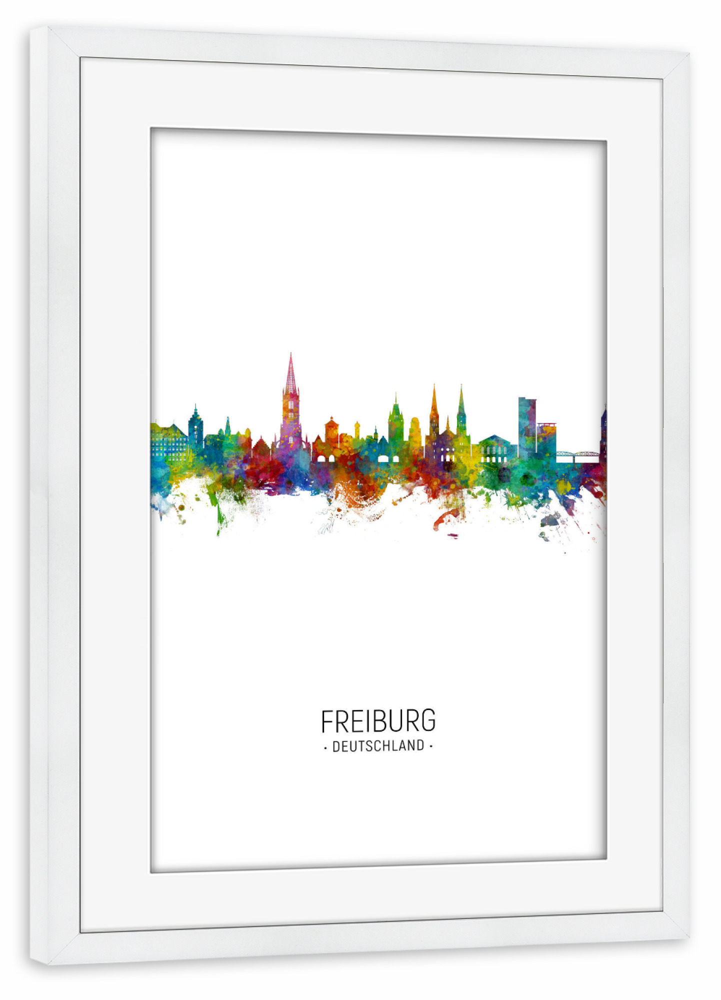 Poster mit Rahmen weiß "Freiburg Germany Skyline Portrait" artboxONE - Städte