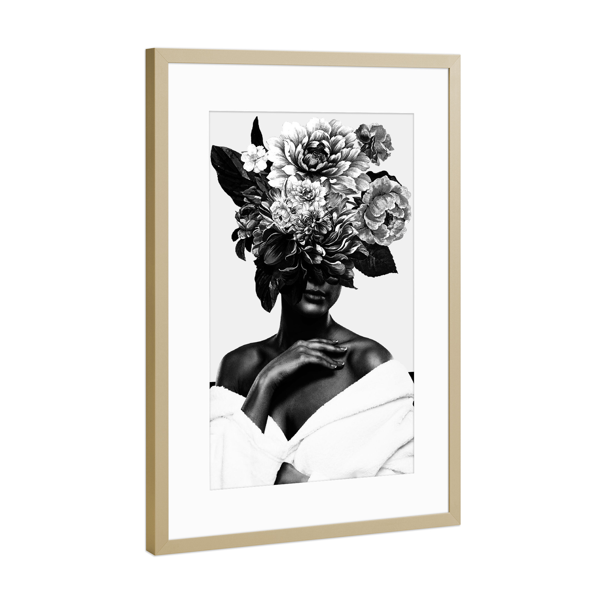Poster mit Rahmen Gold "Woman Black and White" artboxONE - Natur,Floral,Menschen,Schwarzweiß