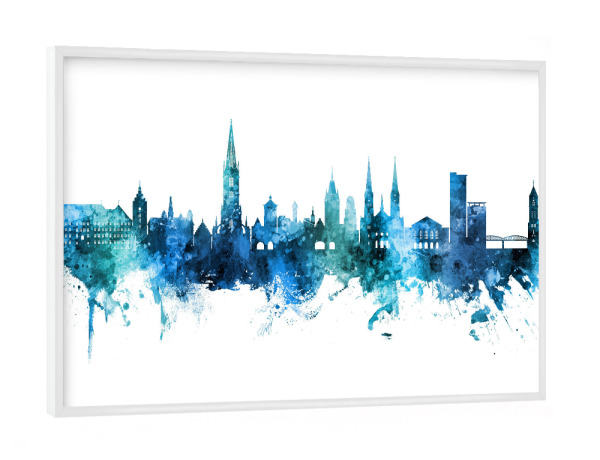 Poster mit weißem Rahmen "Freiburg Germany Skyline Blue" artboxONE - Städte
