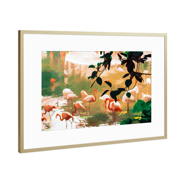 Poster mit Rahmen Gold "Flamingo Sighting" artboxONE - Natur,Tiere