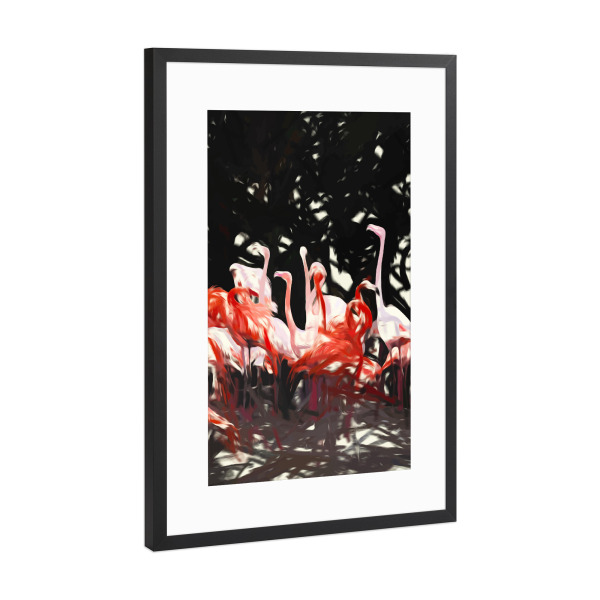 Poster mit Rahmen Schwarz (Metallic) "Flamingoes Under The Banyan Tree" artboxONE - Natur,Tiere