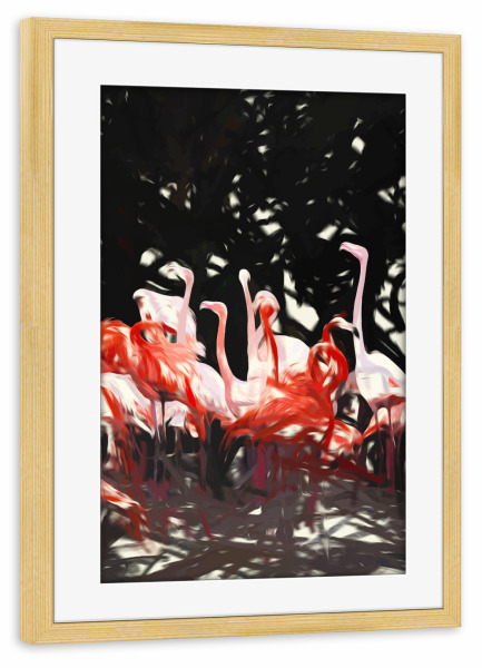 Poster mit Rahmen kiefer "Flamingoes Under The Banyan Tree" artboxONE - Natur,Tiere