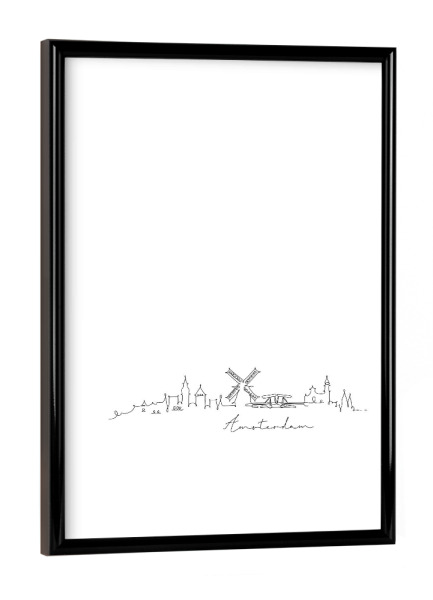 Poster mit schwarzem Rahmen "Amsterdam pen line silhouette" artboxONE - Städte,Schwarzweiß,Städte / Amsterdam