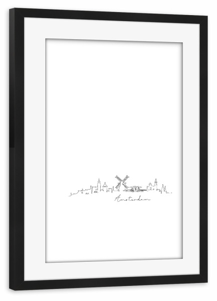 Poster mit Rahmen schwarz "Amsterdam pen line silhouette" artboxONE - Städte,Schwarzweiß,Städte / Amsterdam