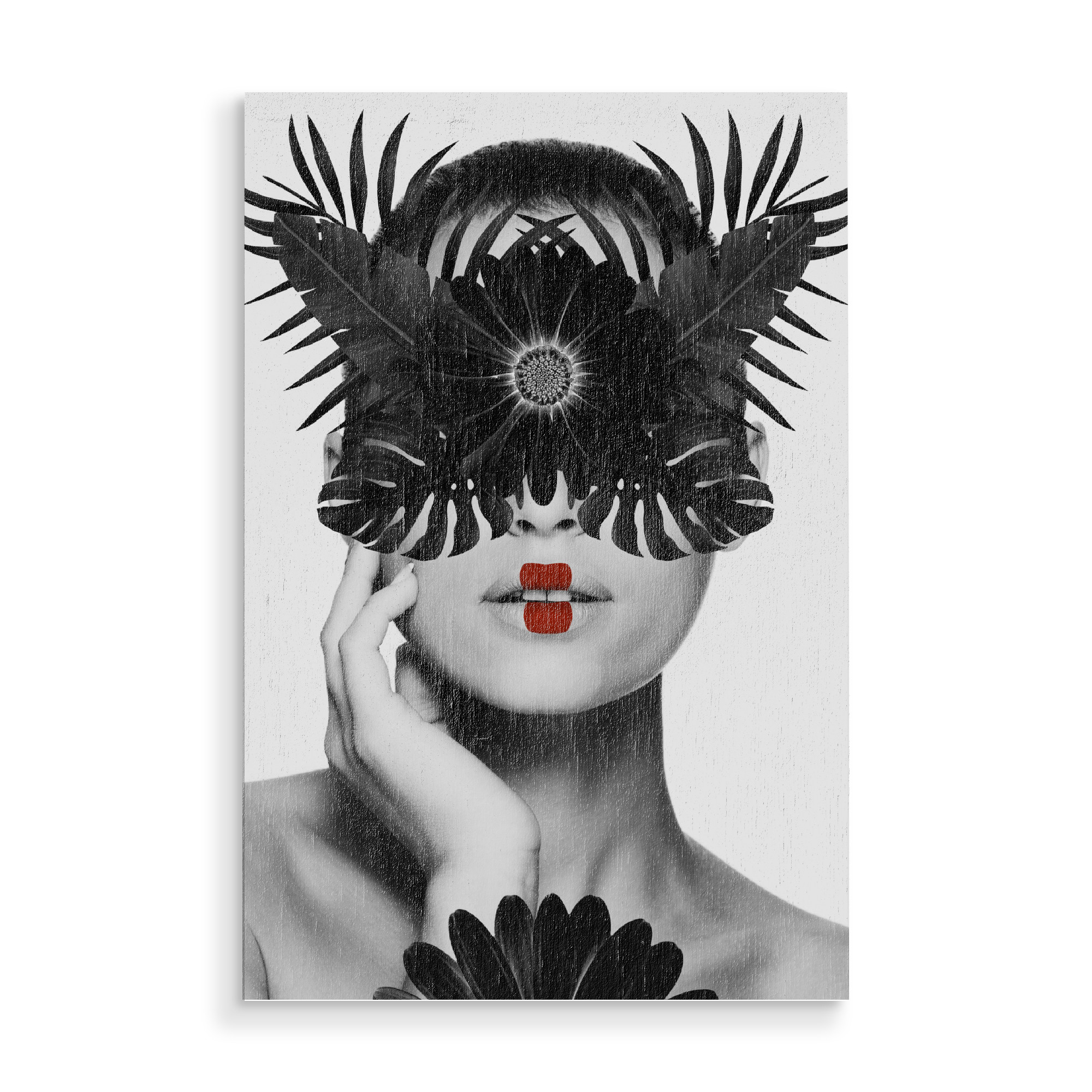 Holzbild "Woman Black Bird" artboxONE - Natur,Floral,Menschen