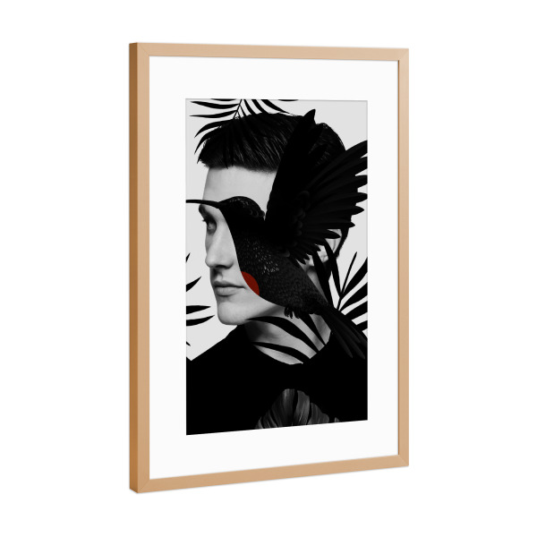 Poster mit Rahmen Kupfer "Man Black Bird" artboxONE - Natur,Floral,Tiere,Männer