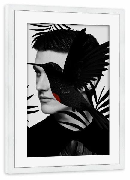 Poster mit Rahmen weiß "Man Black Bird" artboxONE - Natur,Floral,Tiere,Männer