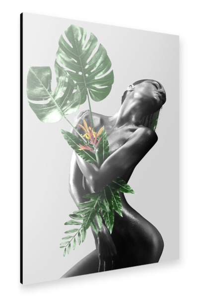 Alu-Dibond "Woman Green Leaf" 30x20 cm artboxONE