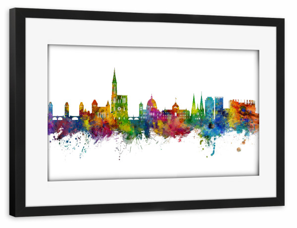 Poster mit Rahmen schwarz "Strasbourg France Skyline" artboxONE - Städte