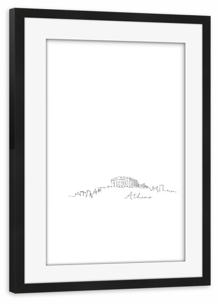 Poster mit Rahmen schwarz "Athens pen line silhouette" artboxONE - Städte,Schwarzweiß,Architektur,Städte / Weitere