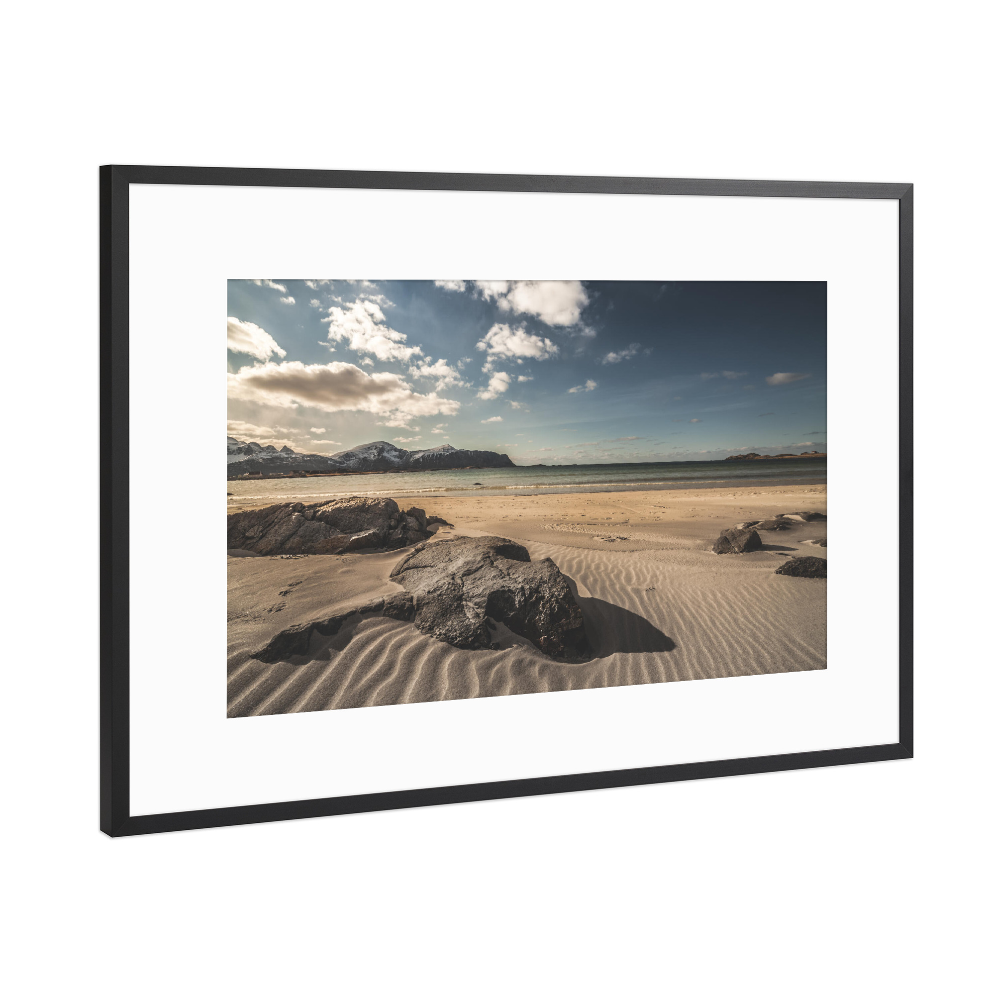 Poster mit Rahmen Schwarz (Metallic) "Lofoten Strand" artboxONE - Natur,Reise / Strand und Meer