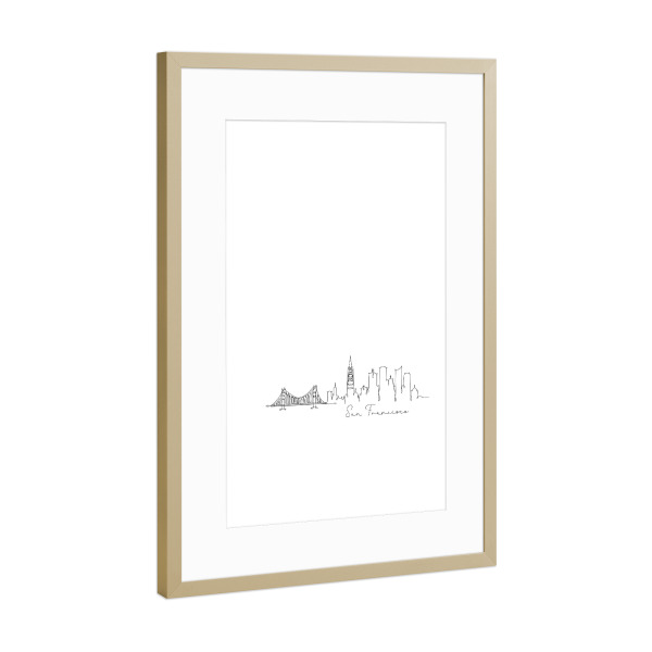 Poster mit Rahmen Gold "San Francisco pen line silhouette" artboxONE - Städte,Schwarzweiß,Städte / San Francisco