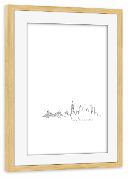 Poster mit Rahmen kiefer "San Francisco pen line silhouette" artboxONE - Städte,Schwarzweiß,Städte / San Francisco