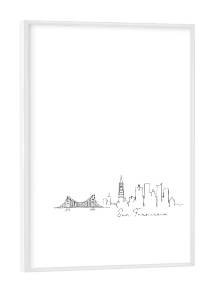 Poster mit weißem Rahmen "San Francisco pen line silhouette" artboxONE - Städte,Schwarzweiß,Städte / San Francisco
