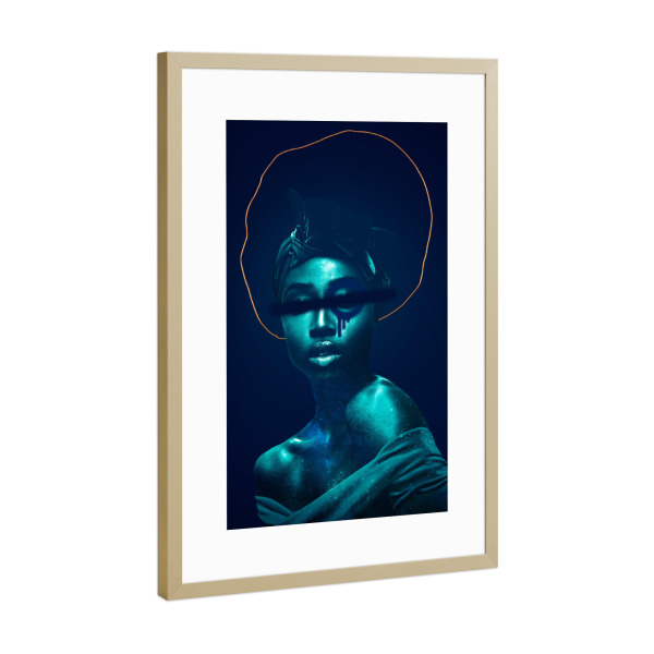 Poster mit Rahmen Gold "Woman Blue" artboxONE - Natur,Liebe,Marmor