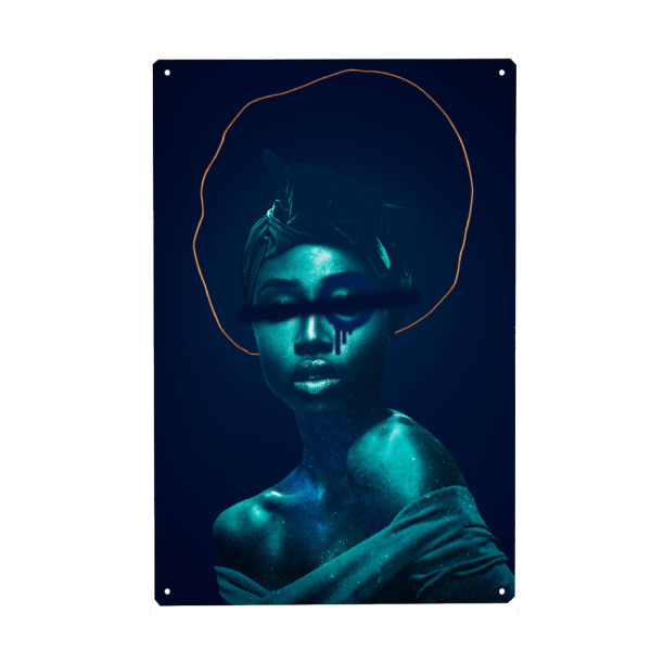 Holzbild "Woman Blue" artboxONE - Natur,Liebe,Marmor - Woman,Flower,Woman with flower,Launch,Novelty,Decoration,Green,Frau,Collage,Dark,Black,Blue