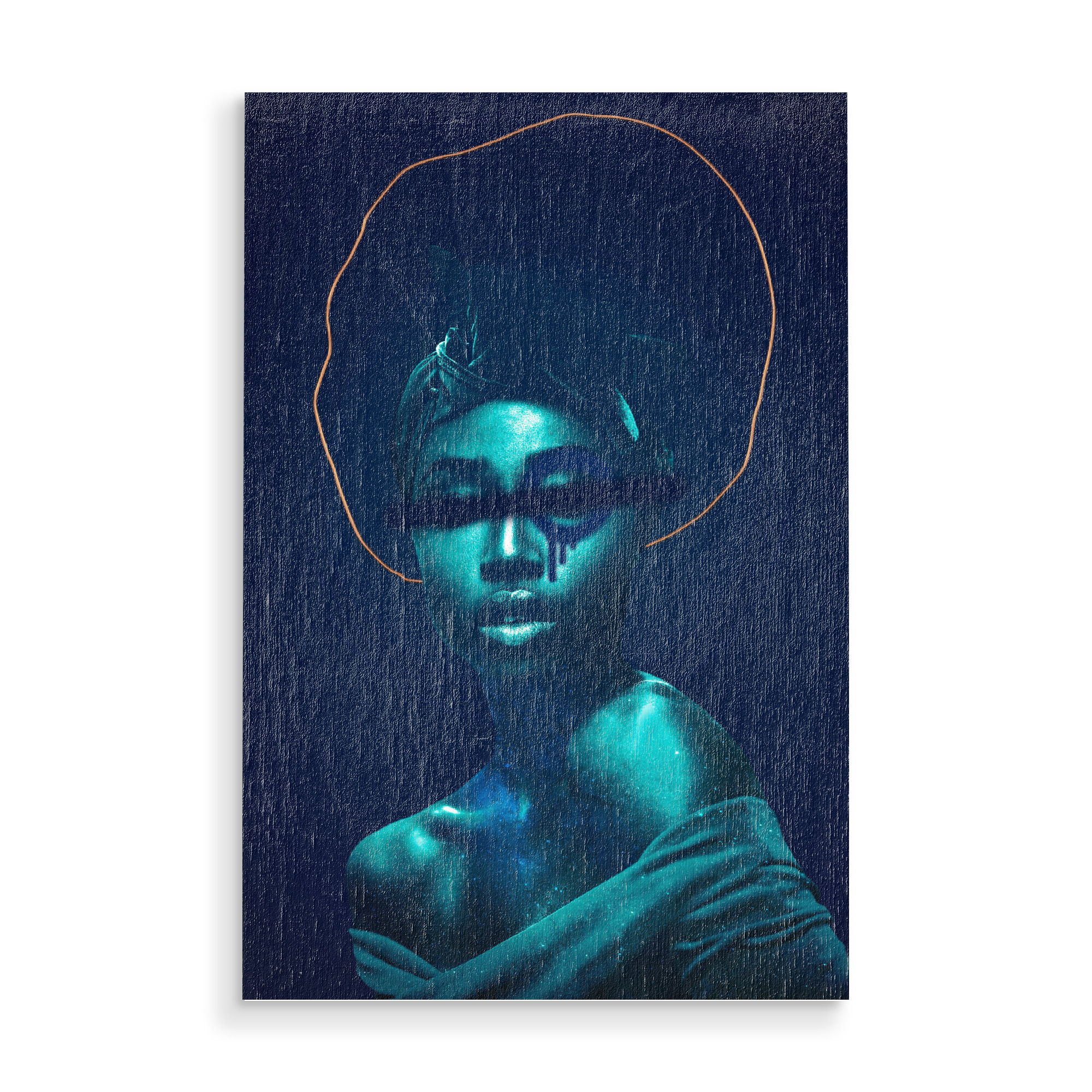Holzbild "Woman Blue" artboxONE - Natur,Liebe,Marmor - Woman,Flower,Woman with flower,Launch,Novelty,Decoration,Green,Frau,Collage,Dark,Black,Blue