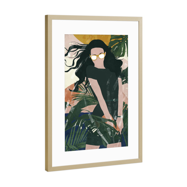 Poster mit Rahmen Gold "Woman sunglasses Orange" artboxONE - Natur,Abstrakt,Menschen,Fashion