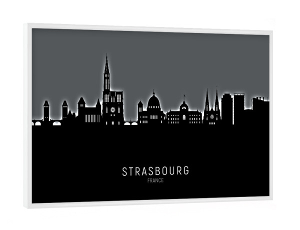 Poster mit weißem Rahmen "Strasbourg Skyline Glow White" artboxONE - Städte
