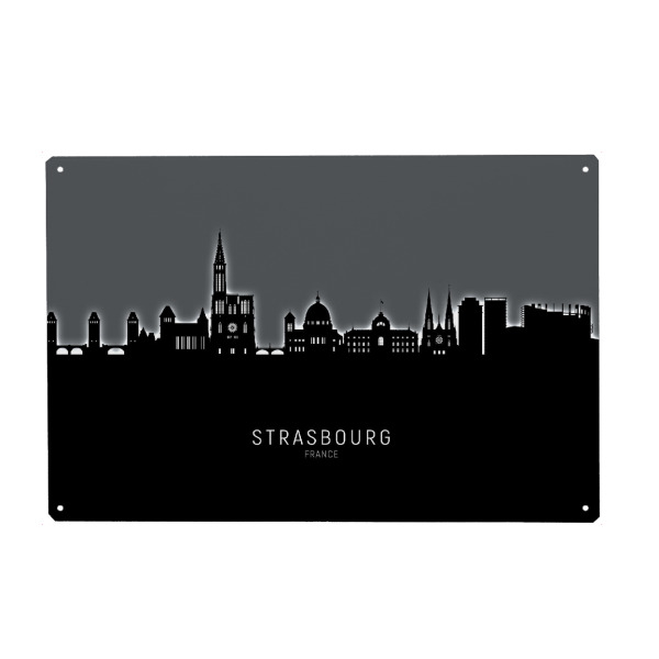 Metall Poster "Strasbourg Skyline Glow White" artboxONE - Städte