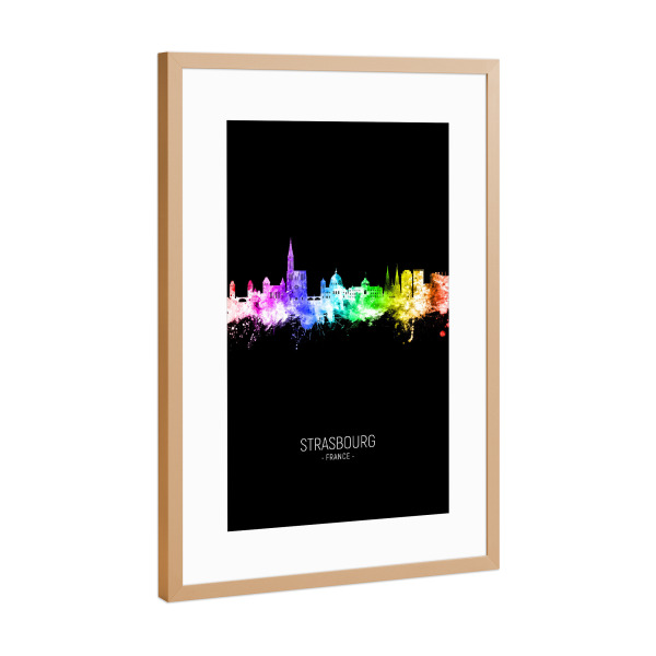 Poster mit Rahmen Kupfer "Strasbourg Skyline Colour Black" artboxONE - Städte