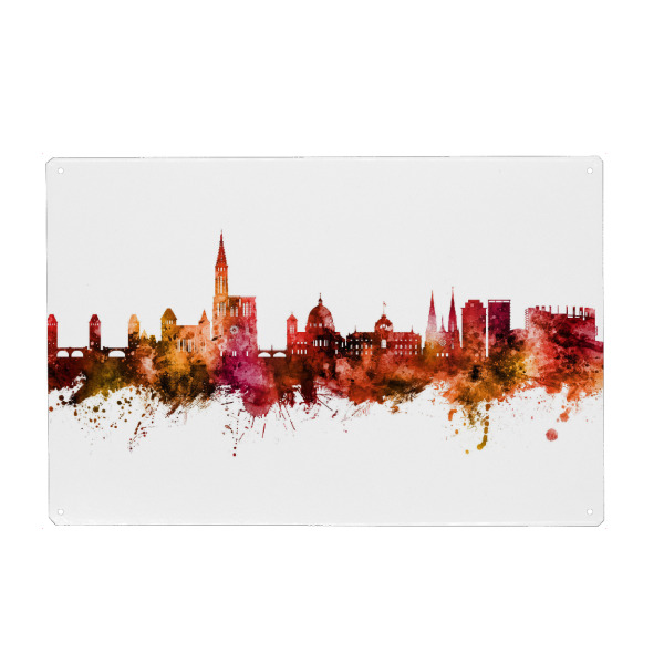 Holzbild "Strasbourg France Skyline Red" artboxONE - Städte