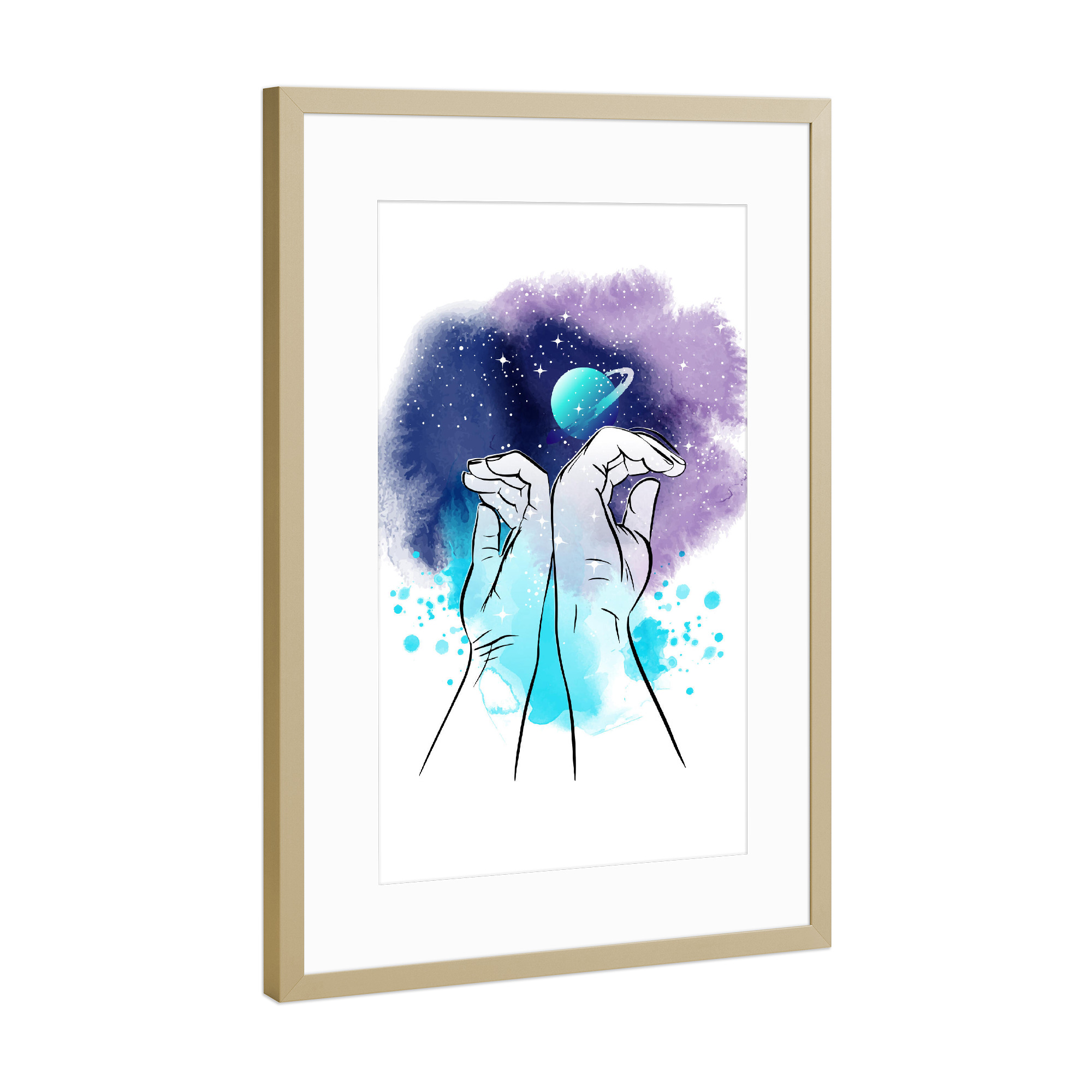 Poster mit Rahmen Gold "Kosmische Liebe" artboxONE - Menschen,Liebe,Galaxy