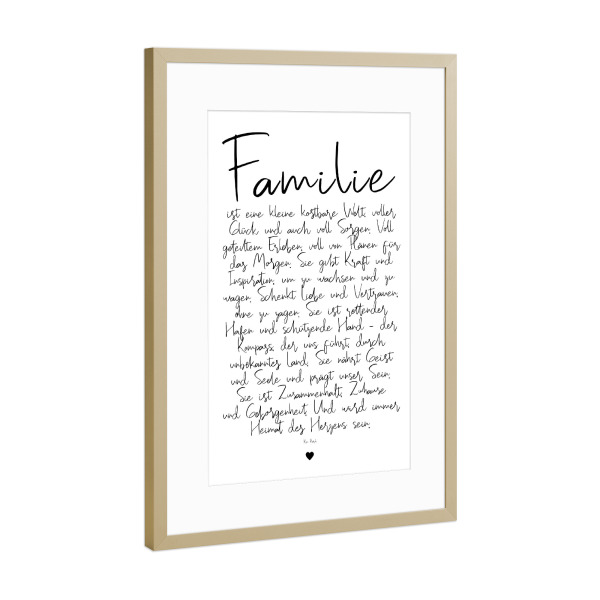 Poster mit Rahmen Gold "Familie_ ein Gedicht" artboxONE - Typografie,Schwarzweiß,Liebe,Für Mama