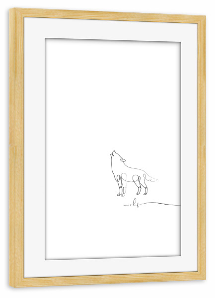 Poster mit Rahmen kiefer "Animal pen line wolf" artboxONE - Tiere,Schwarzweiß