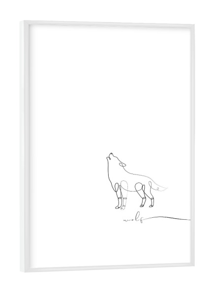 Poster mit weißem Rahmen "Animal pen line wolf" artboxONE - Tiere,Schwarzweiß