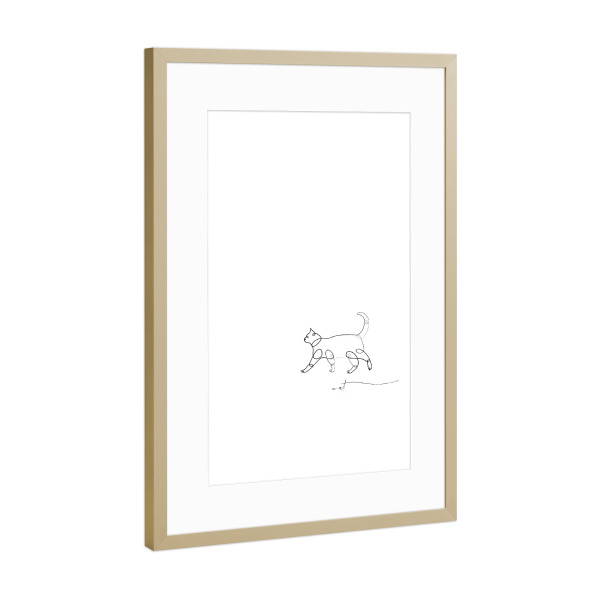 Poster mit Rahmen Gold "Animal pen line cat" artboxONE - Tiere,Schwarzweiß