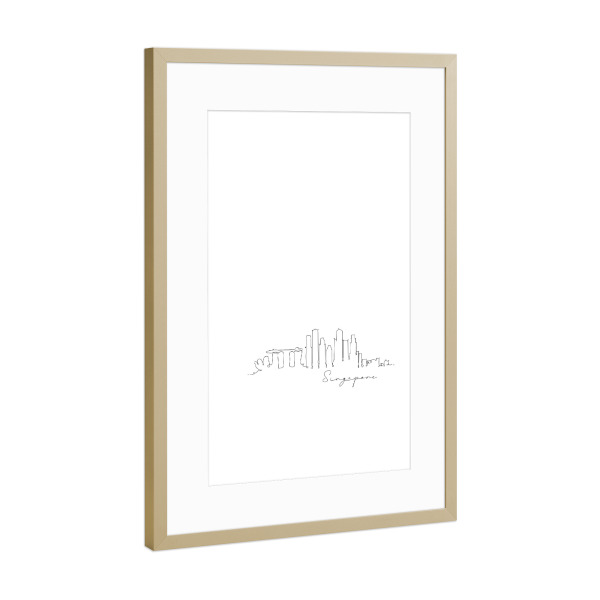Poster mit Rahmen Gold "Singapore pen line silhouette" artboxONE - Städte,Schwarzweiß,Architektur,Städte / Singapur