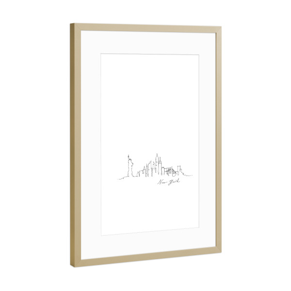 Poster mit Rahmen Gold "New York pen line silhouette" artboxONE - Städte,Städte / New York,Schwarzweiß,Architektur