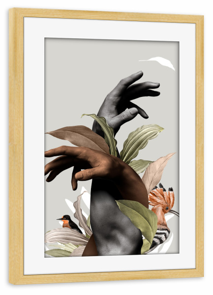 Poster mit Rahmen kiefer "Woman Hand Flower" artboxONE - Natur,Tiere,Schwarzweiß
