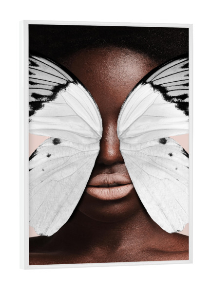Poster mit weißem Rahmen "Woman Golden Butterfly" artboxONE - Natur,Floral,Menschen