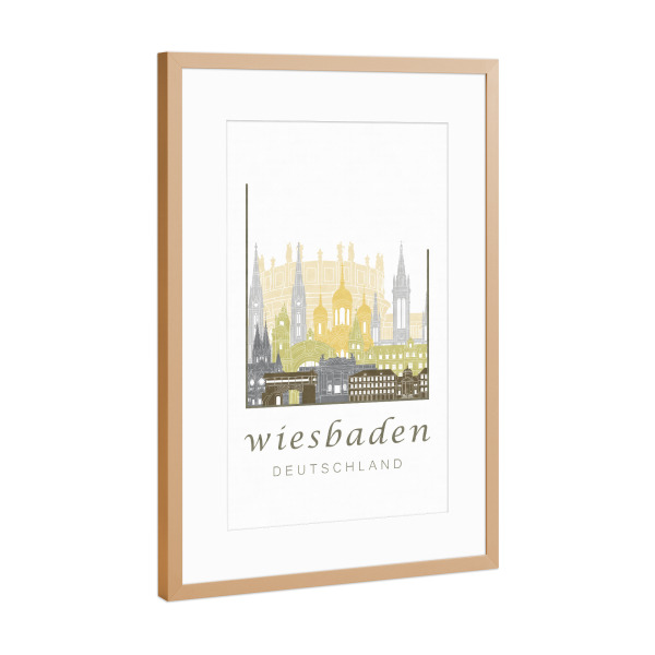 Poster mit Rahmen Kupfer "Wiesbaden skyline desert" artboxONE - Städte,Architektur