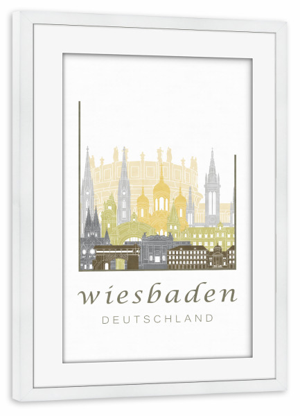 Poster mit Rahmen weiß "Wiesbaden skyline desert" artboxONE - Städte,Architektur