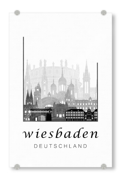 Acrylglasbild "Wiesbaden skyline black & white" artboxONE - Städte,Schwarzweiß,Architektur