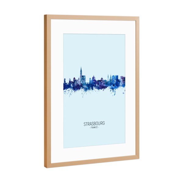 Poster mit Rahmen Kupfer "Strasbourg Skyline Dark Blue" artboxONE - Städte