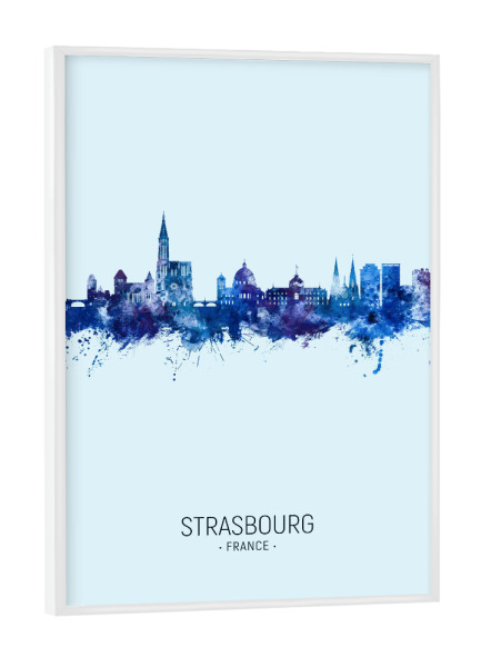 Poster mit weißem Rahmen "Strasbourg Skyline Dark Blue" artboxONE - Städte