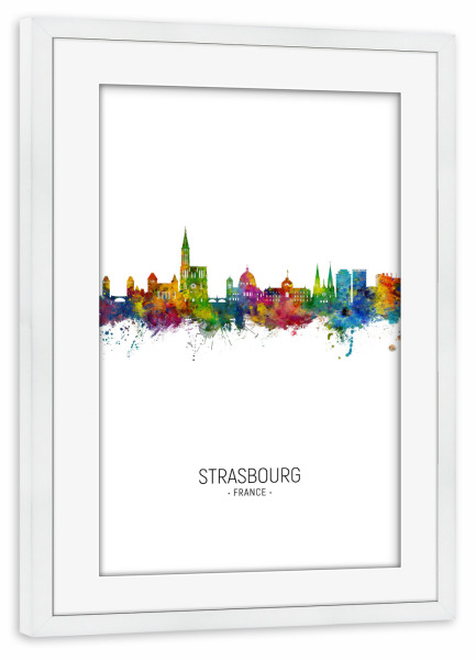 Poster mit Rahmen weiß "Strasbourg France Skyline Portrait" artboxONE - Städte